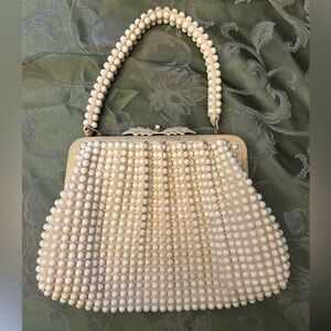 Vintage La Regale LTD Corde Bead Handbag Ivory and Gold